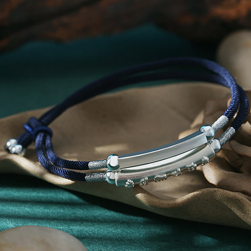 Om Mani Padme Hum Sterling Silver Double Hand Woven Bracelet