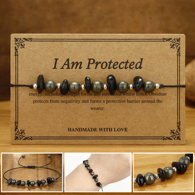 I Am Protected Iron Pyrite & Black Obsidian Bracelet for Protection