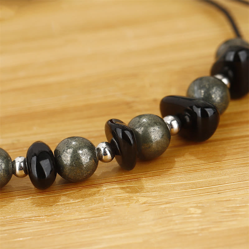I Am Protected Iron Pyrite & Black Obsidian Bracelet for Protection