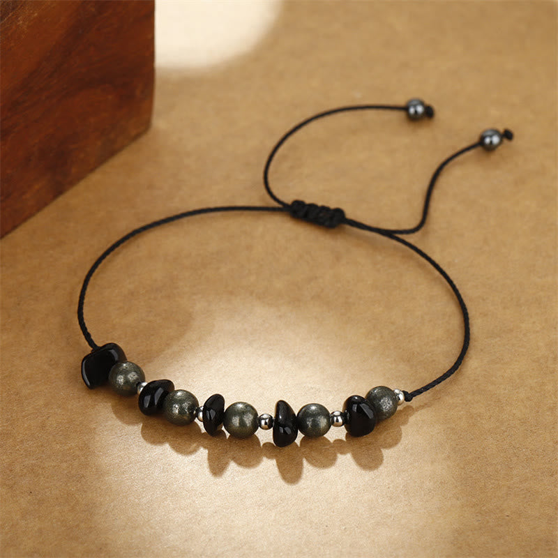 I Am Protected Iron Pyrite & Black Obsidian Bracelet for Protection