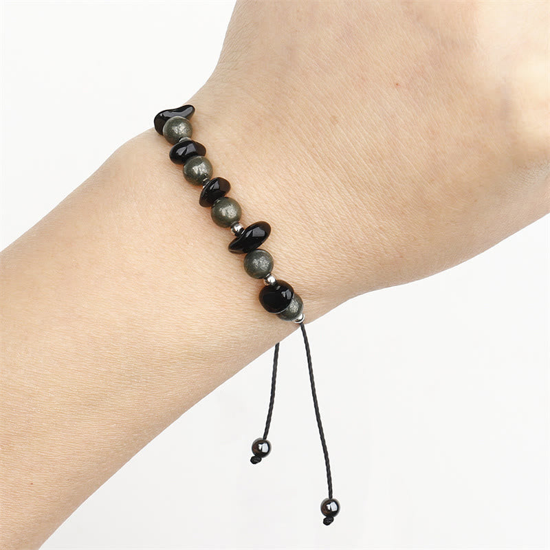 I Am Protected Iron Pyrite & Black Obsidian Bracelet for Protection
