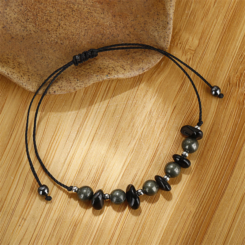 I Am Protected Iron Pyrite & Black Obsidian Bracelet for Protection