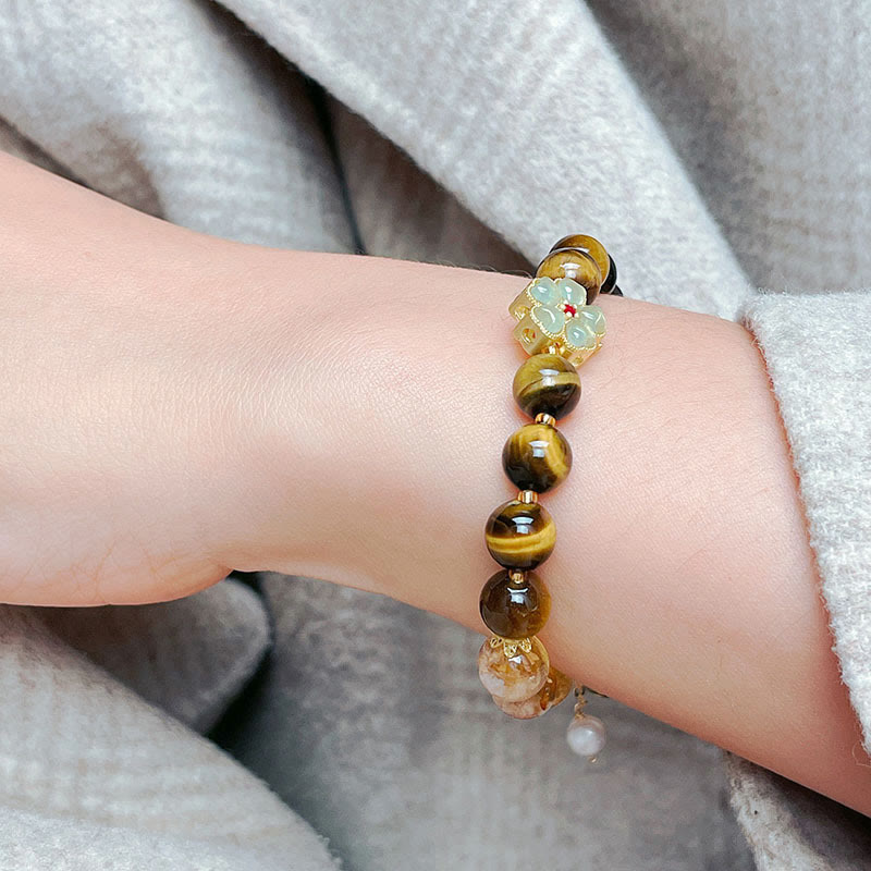 8mm Tiger Eye Citrine Courage Bracelet for Protection
