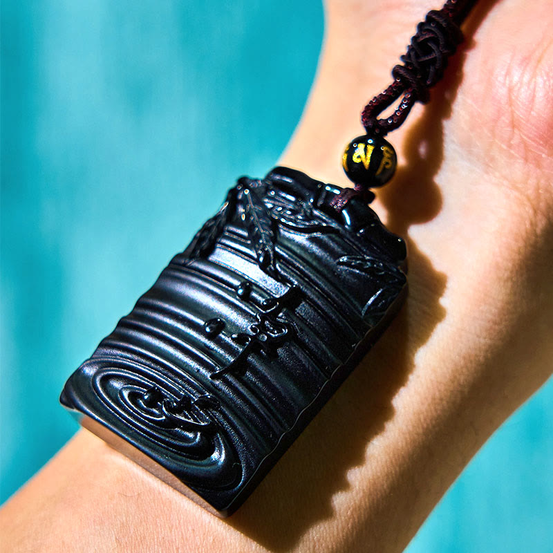 Black Obsidian Fulfillment Necklace Pendant 65cm Rope