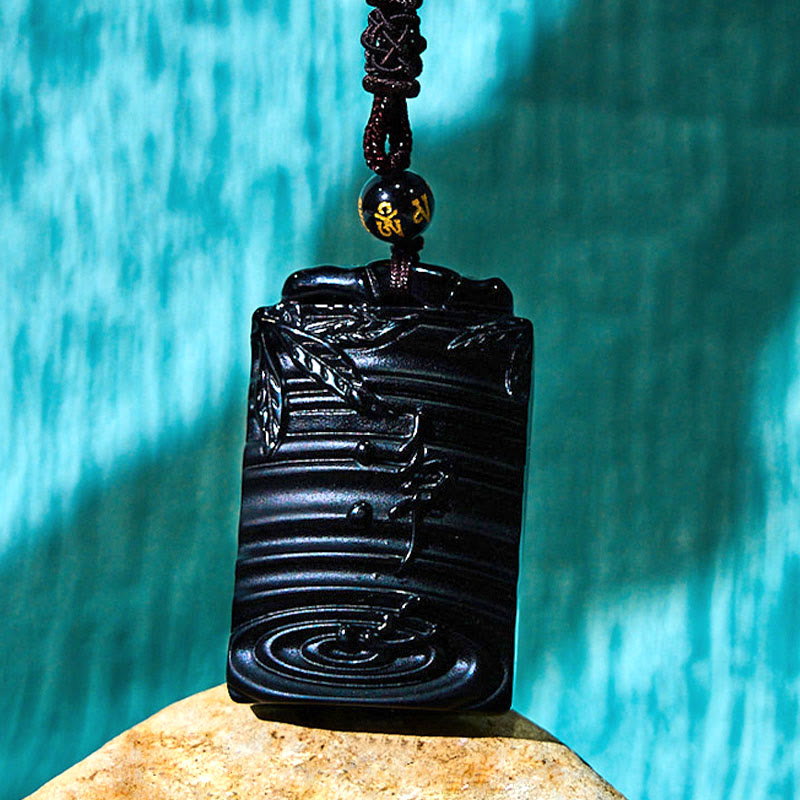 Black Obsidian Fulfillment Necklace Pendant 65cm Rope