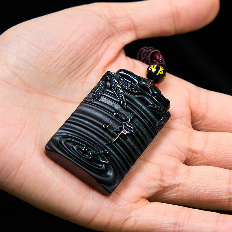Black Obsidian Fulfillment Necklace Pendant 65cm Rope