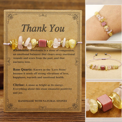 Rose Quartz Citrine Rhodonite Thank You Bracelet 14-24cm