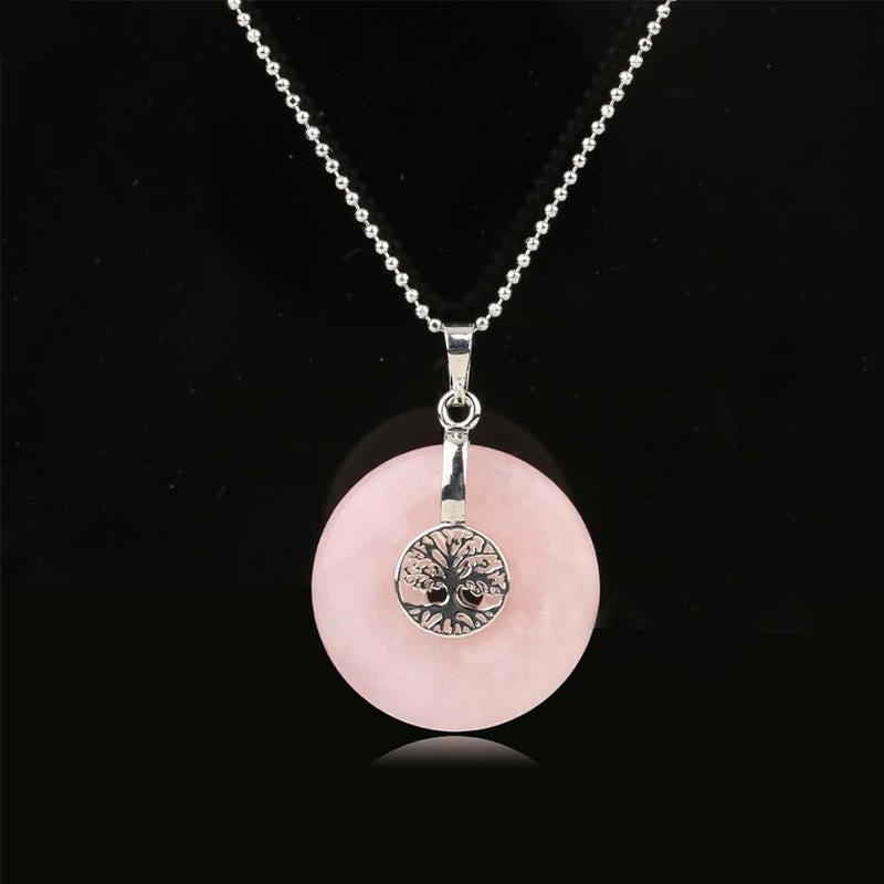 Tree of Life Necklace with Rose Quartz & Crystals for Kindness