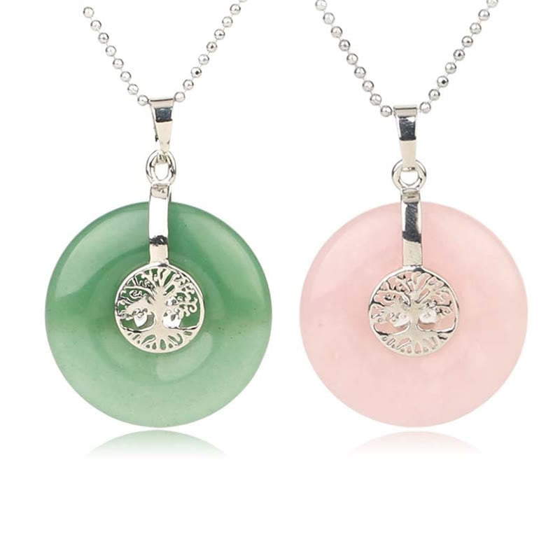 Tree of Life Necklace with Rose Quartz & Crystals for Kindness