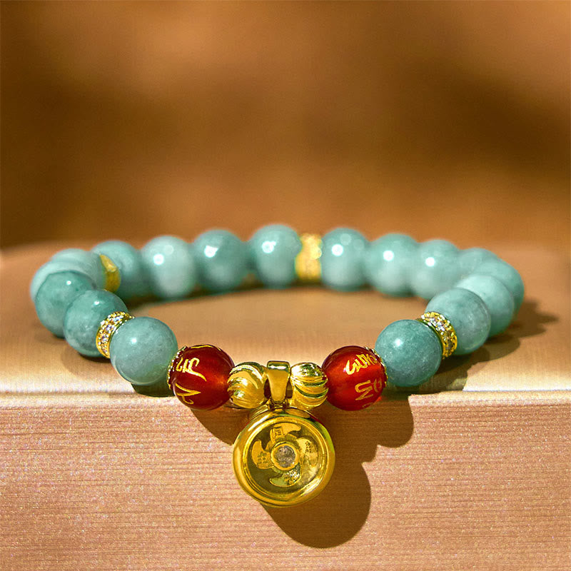 8mm Green Jade Om Mani Padme Hum Charm Bracelet