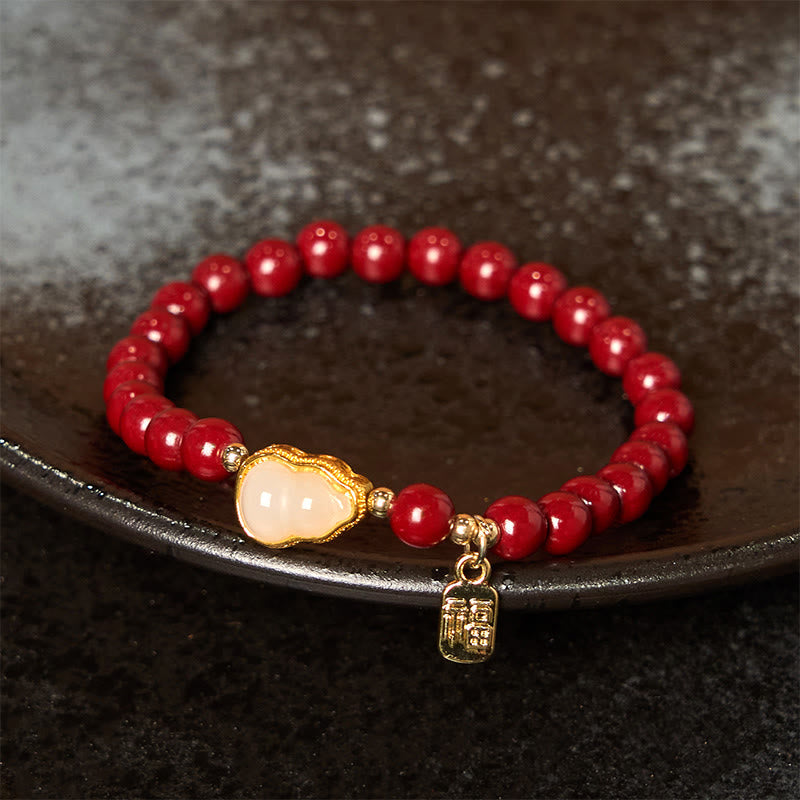 6mm Cinnabar Jade Fu Blessing Charm Bracelet for Blessings