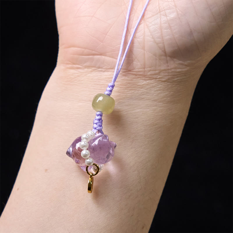 Pink Crystal Amethyst Citrine Fu Character Spiritual Hanging Decoration