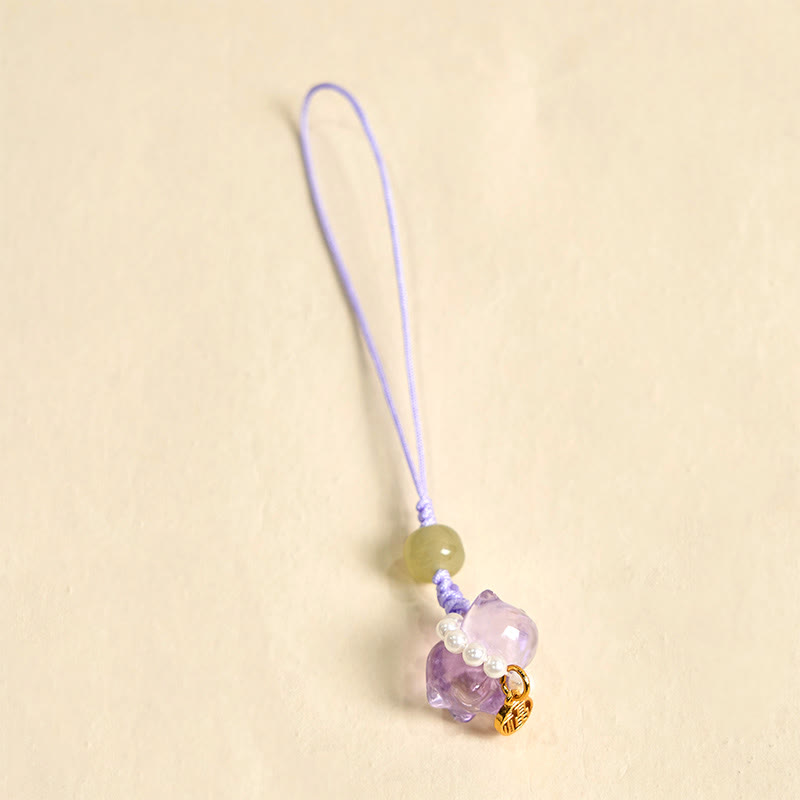 Pink Crystal Amethyst Citrine Fu Character Spiritual Hanging Decoration