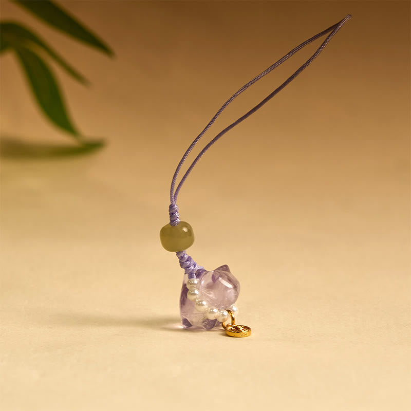 Pink Crystal Amethyst Citrine Fu Character Spiritual Hanging Decoration