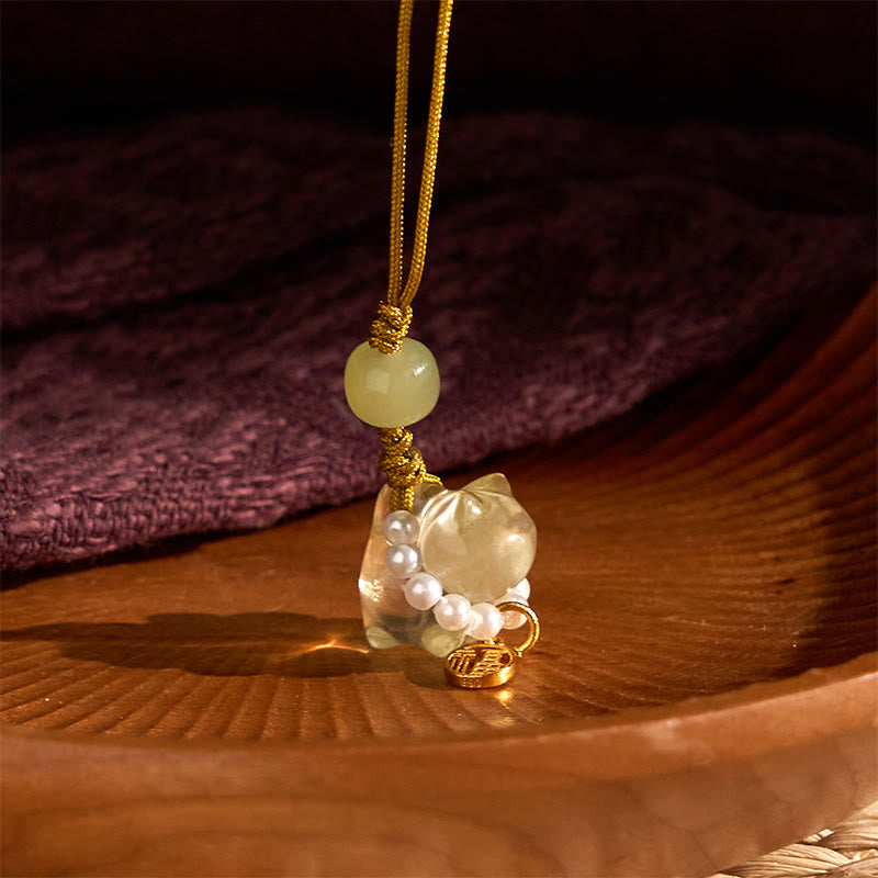 Pink Crystal Amethyst Citrine Fu Character Spiritual Hanging Decoration