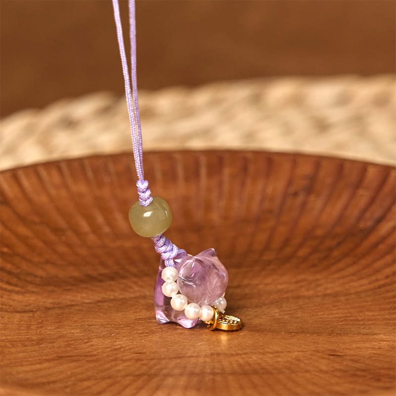 Pink Crystal Amethyst Citrine Fu Character Spiritual Hanging Decoration