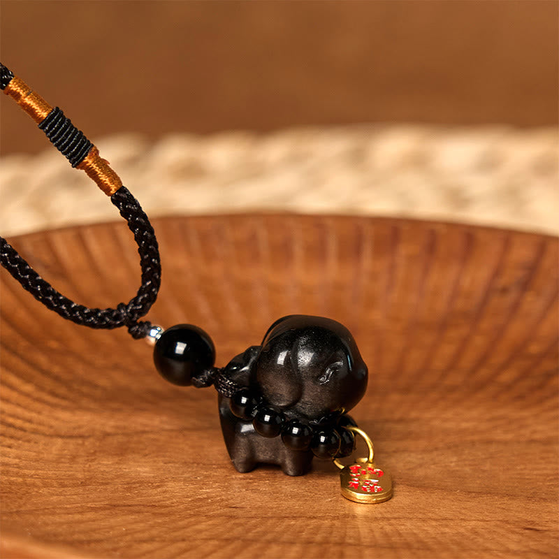 Silver Sheen Obsidian Fu Character Protection Necklace