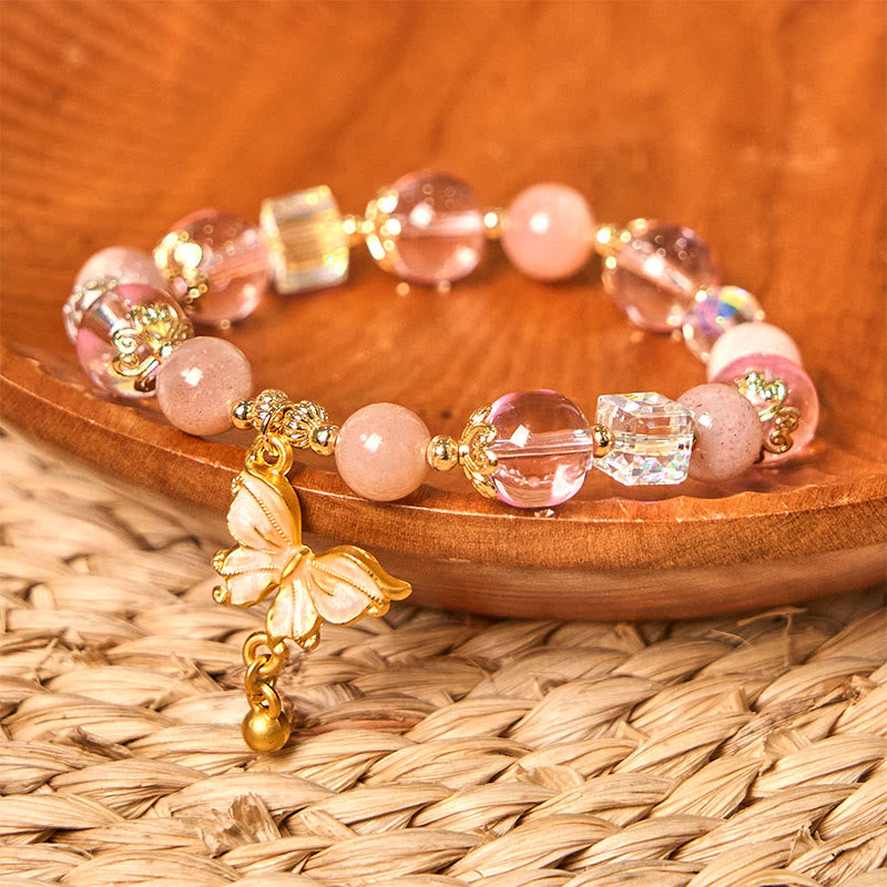 8mm Amethyst and Sunstone Peace Butterfly Bracelet