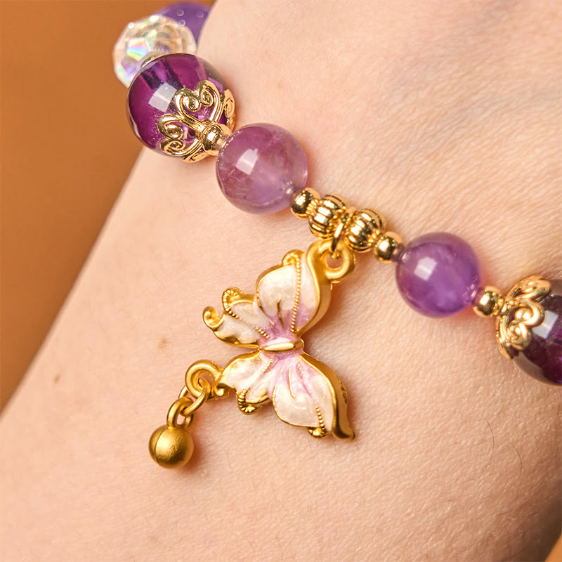 8mm Amethyst and Sunstone Peace Butterfly Bracelet