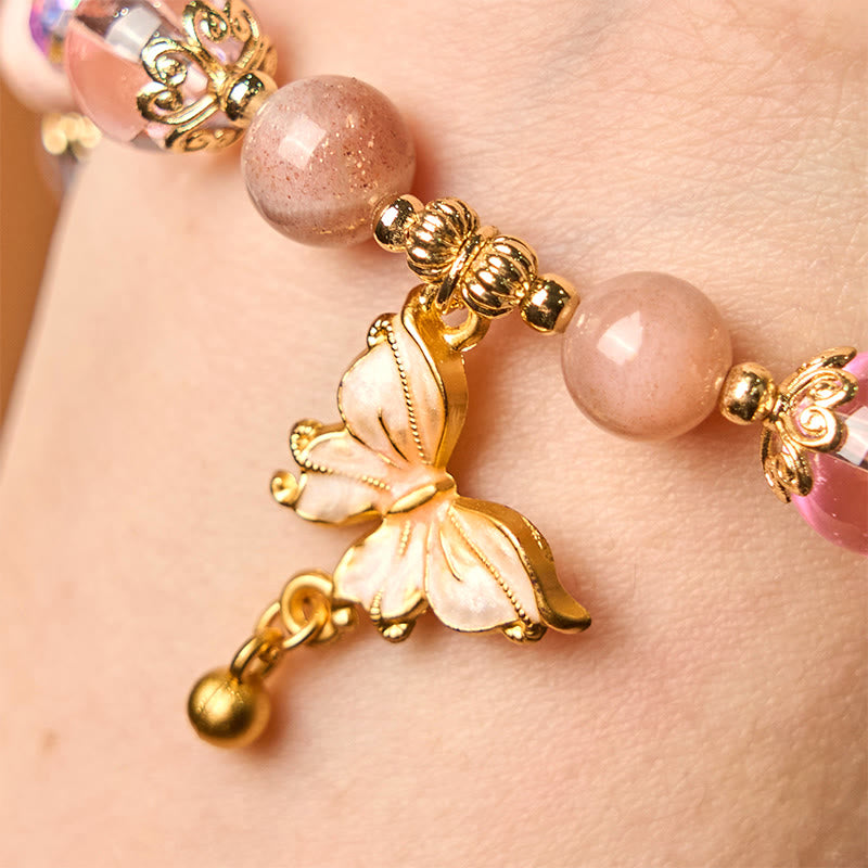 8mm Amethyst and Sunstone Peace Butterfly Bracelet