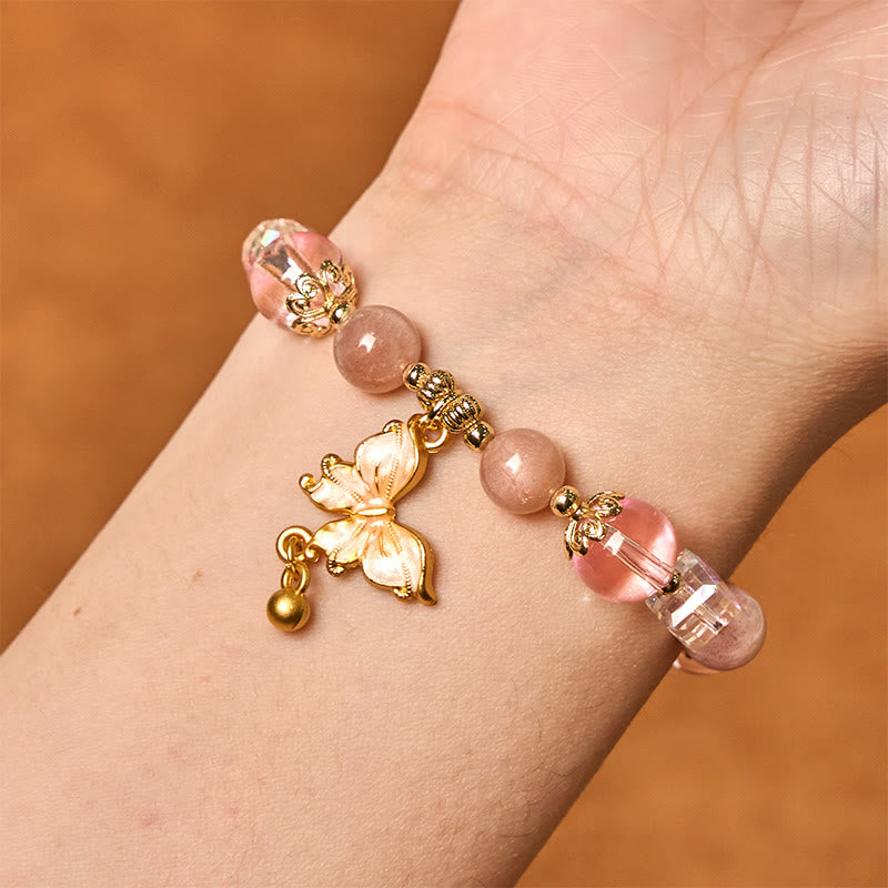 8mm Amethyst and Sunstone Peace Butterfly Bracelet