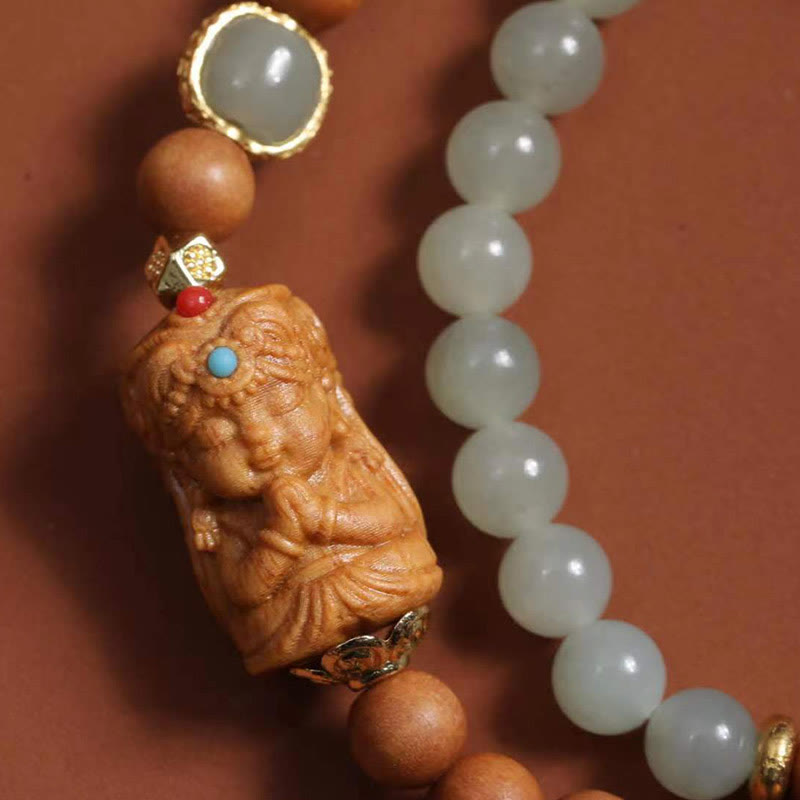 Unisex Hetian Jade and Sandalwood Bracelet 13-21cm