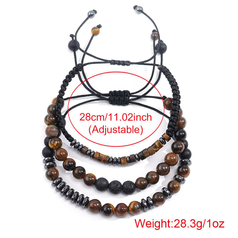 3Pcs Tiger Eye & Lava Rock Protection Healing Bracelet Set