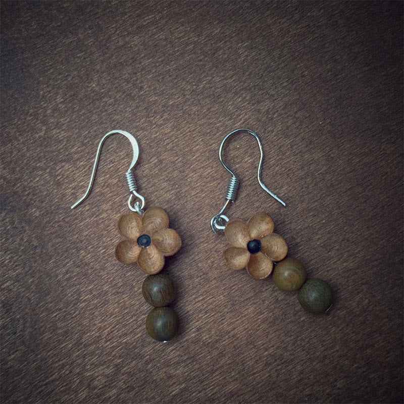 Peach Wood & Green Sandalwood Luck Earrings