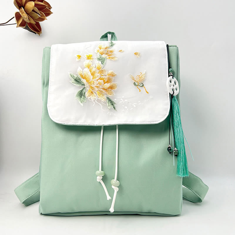 Green Peony Flowers Canvas Backpack | Mindful Clothing
