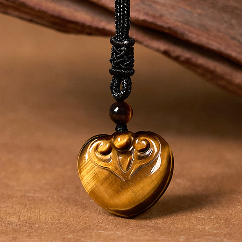 Tiger Eye Protection Rope Necklace with Heart Pendant