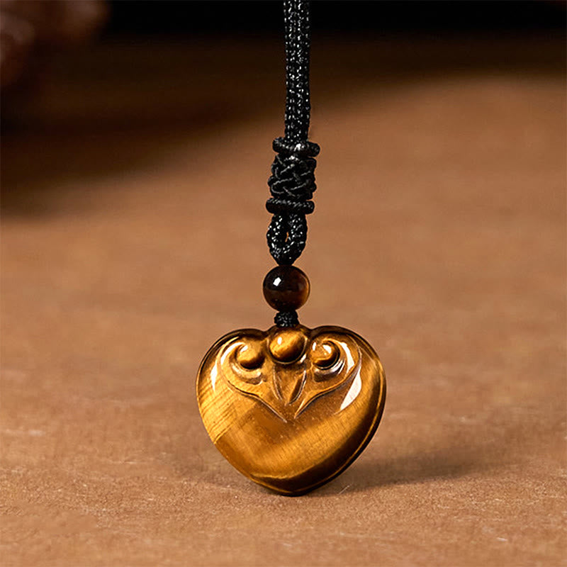 Tiger Eye Protection Rope Necklace with Heart Pendant
