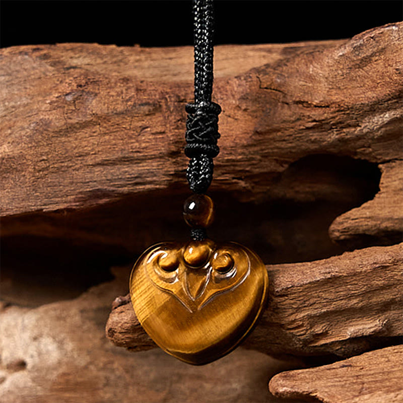 Tiger Eye Protection Rope Necklace with Heart Pendant