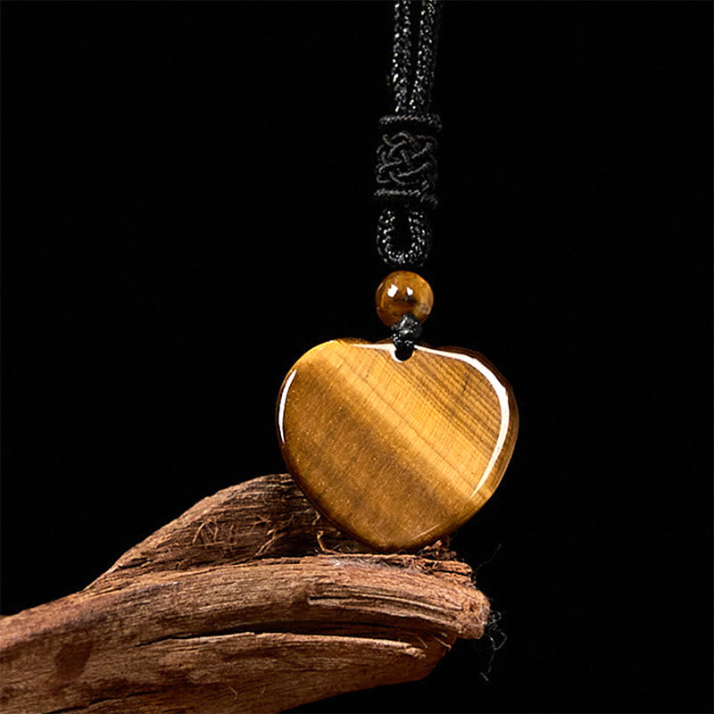 Tiger Eye Protection Rope Necklace with Heart Pendant