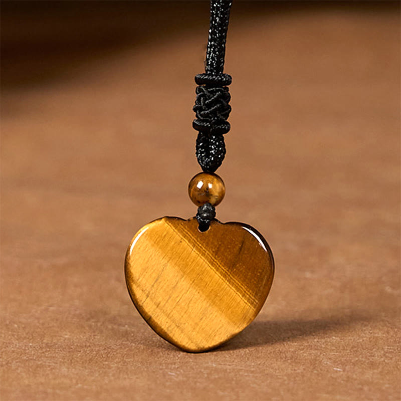Tiger Eye Protection Rope Necklace with Heart Pendant