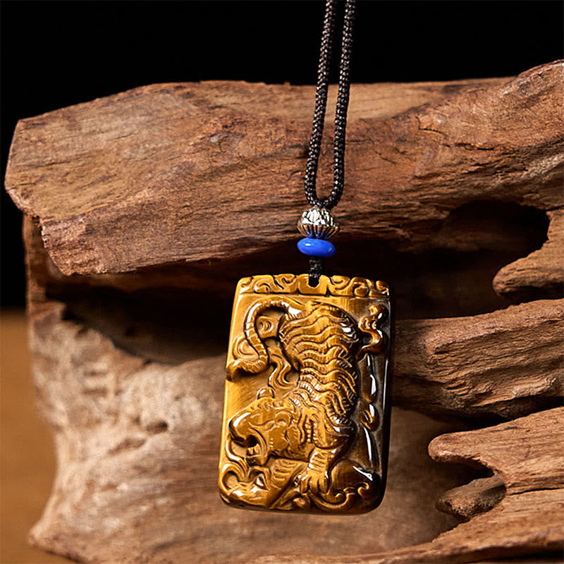 Natural Tiger Eye Protection Rope Necklace Pendant