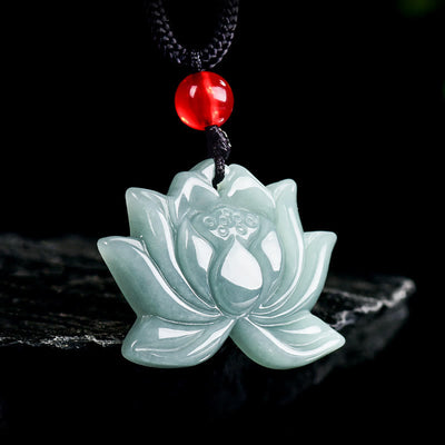 Lotus Carved Jade Prosperity Necklace Pendant 22mm