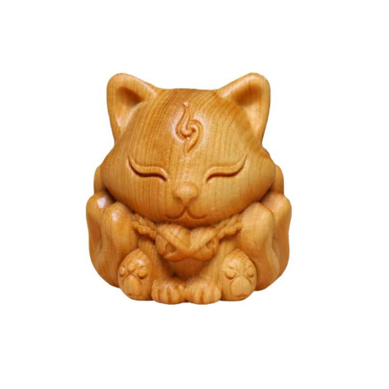 Nine-Tailed Fox Thuja Sutchuenensis Wood Spiritual Animal Figurine 4cm