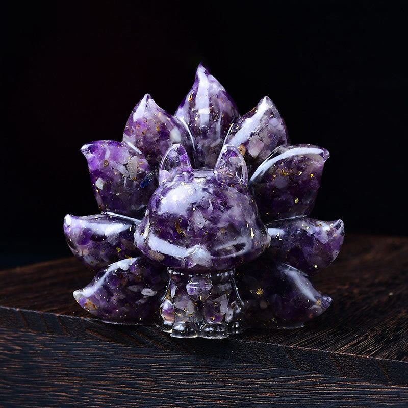 Amethyst 8.8cm Nine-Tailed Fox Spiritual Animal Figurine