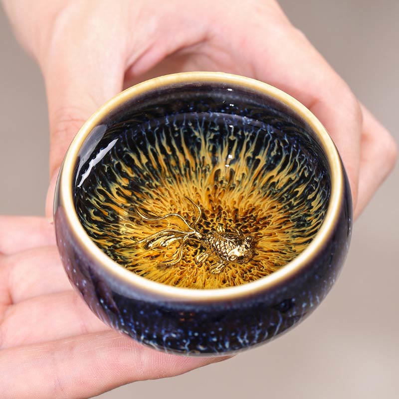 Jian Zhan Ceramic Teacup 70ml with Zodiac and Koi Fish
