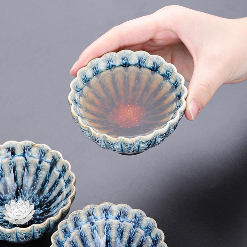 Handmade Chinese Lotus Jian Zhan Ceramic Tea Cup 80ml