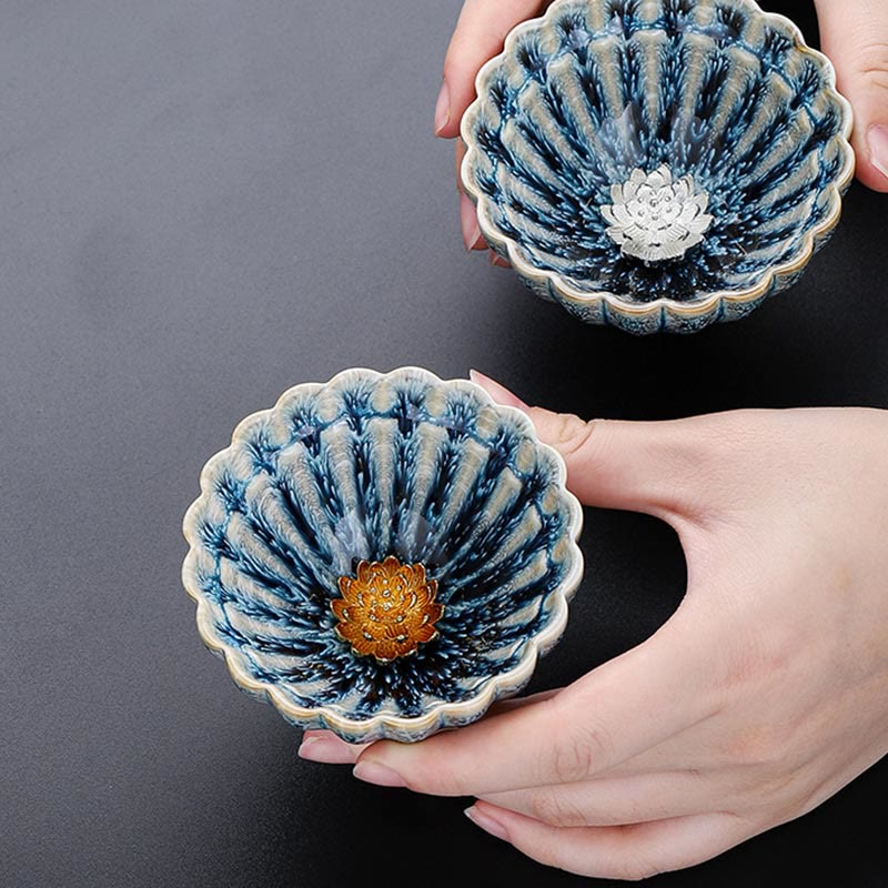 Handmade Chinese Lotus Jian Zhan Ceramic Tea Cup 80ml