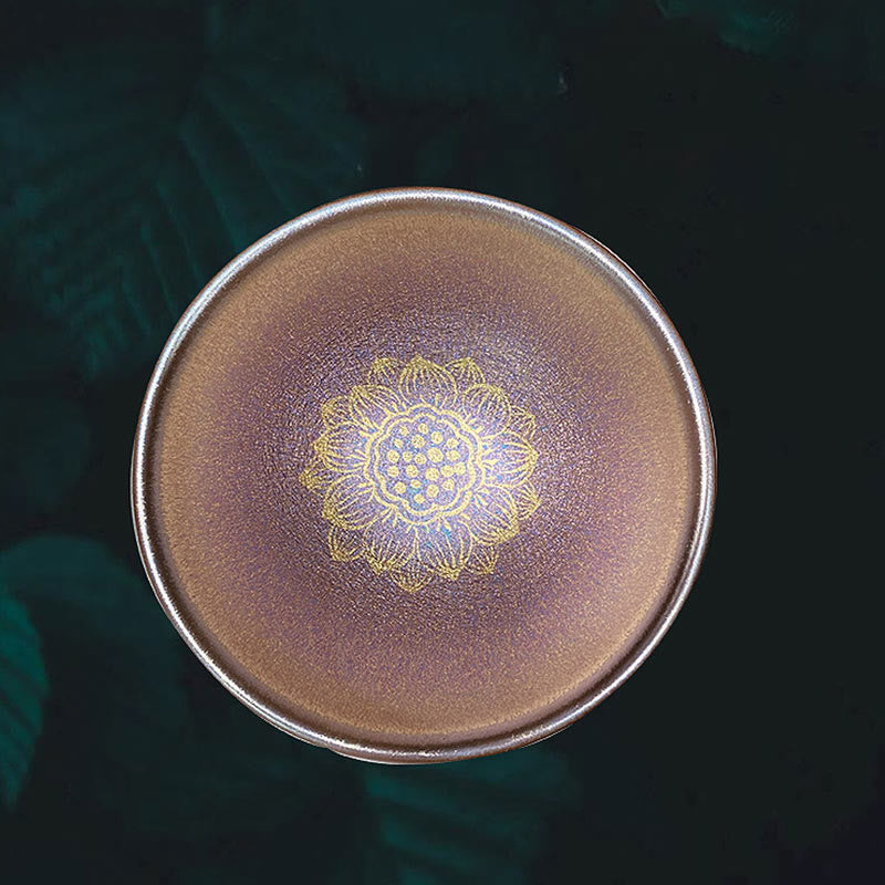 9cm Ceramic Jian Zhan Golden Lotus Flower Tea Cup