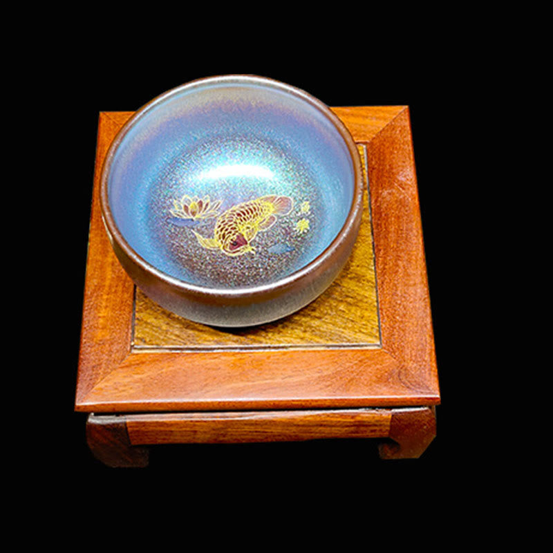 Handmade Jian Zhan Koi Fish Lotus Leaf Ceramic Tea Cup 150ml