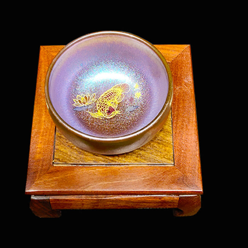 Handmade Jian Zhan Koi Fish Lotus Leaf Ceramic Tea Cup 150ml