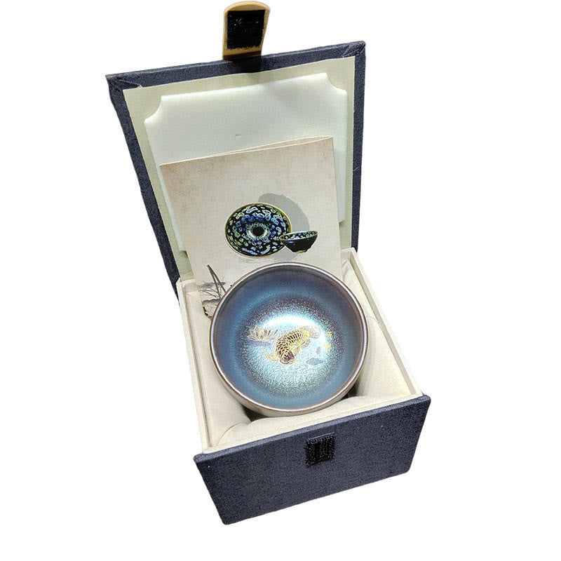 Handmade Jian Zhan Koi Fish Lotus Leaf Ceramic Tea Cup 150ml