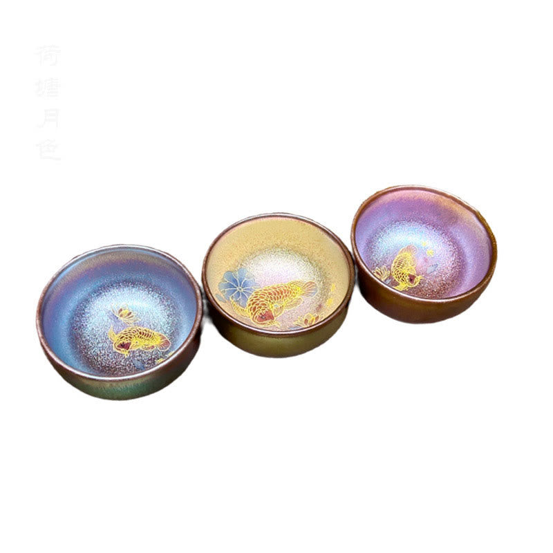 Handmade Jian Zhan Koi Fish Lotus Leaf Ceramic Tea Cup 150ml