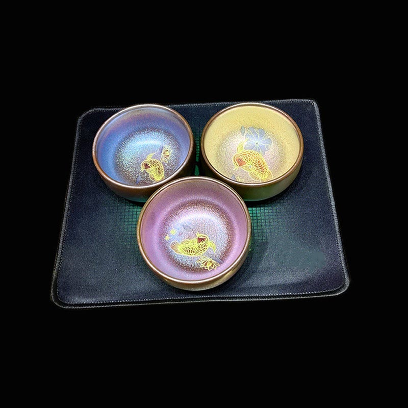 Handmade Jian Zhan Koi Fish Lotus Leaf Ceramic Tea Cup 150ml