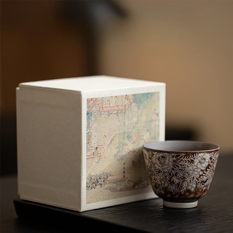 Brown Flowers Ceramic Teacup 100ml Home Accent