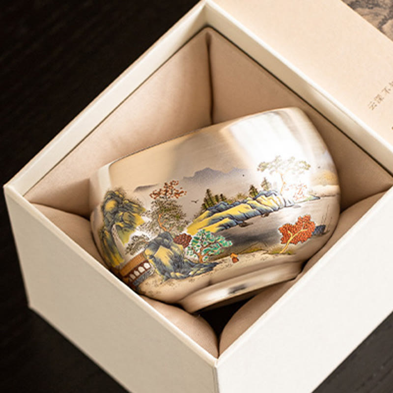 Zen Ceramic Tea Cup with Dragon and Nature Motifs