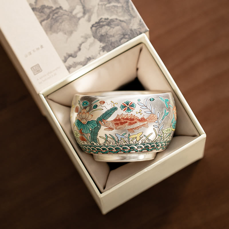 Zen Ceramic Tea Cup with Dragon and Nature Motifs